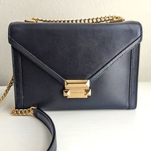 Michael Kors Whitney Leather Shoulder Bag - Black With Gold Hardware NWT